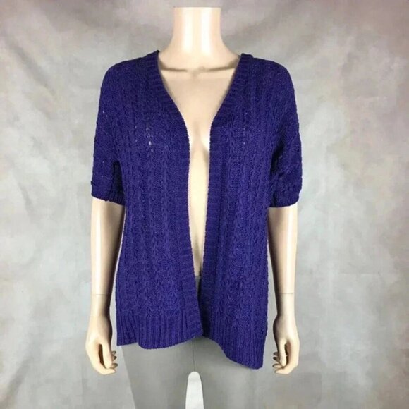 CHICO'S Purple Short Sleeve Open Knit Cardigan Size 0 SMALL - Picture 1 of 7